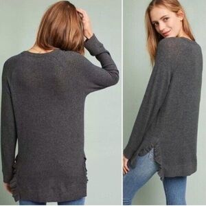 Gray Long Sleeve Anthropologie Postmark Sweater Ruffle Split Hem